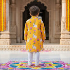 Yellow Pichwai Kurta Pajama Set for Boys| Pure Cotton