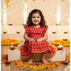 Cotton Girls Frock Red Boota