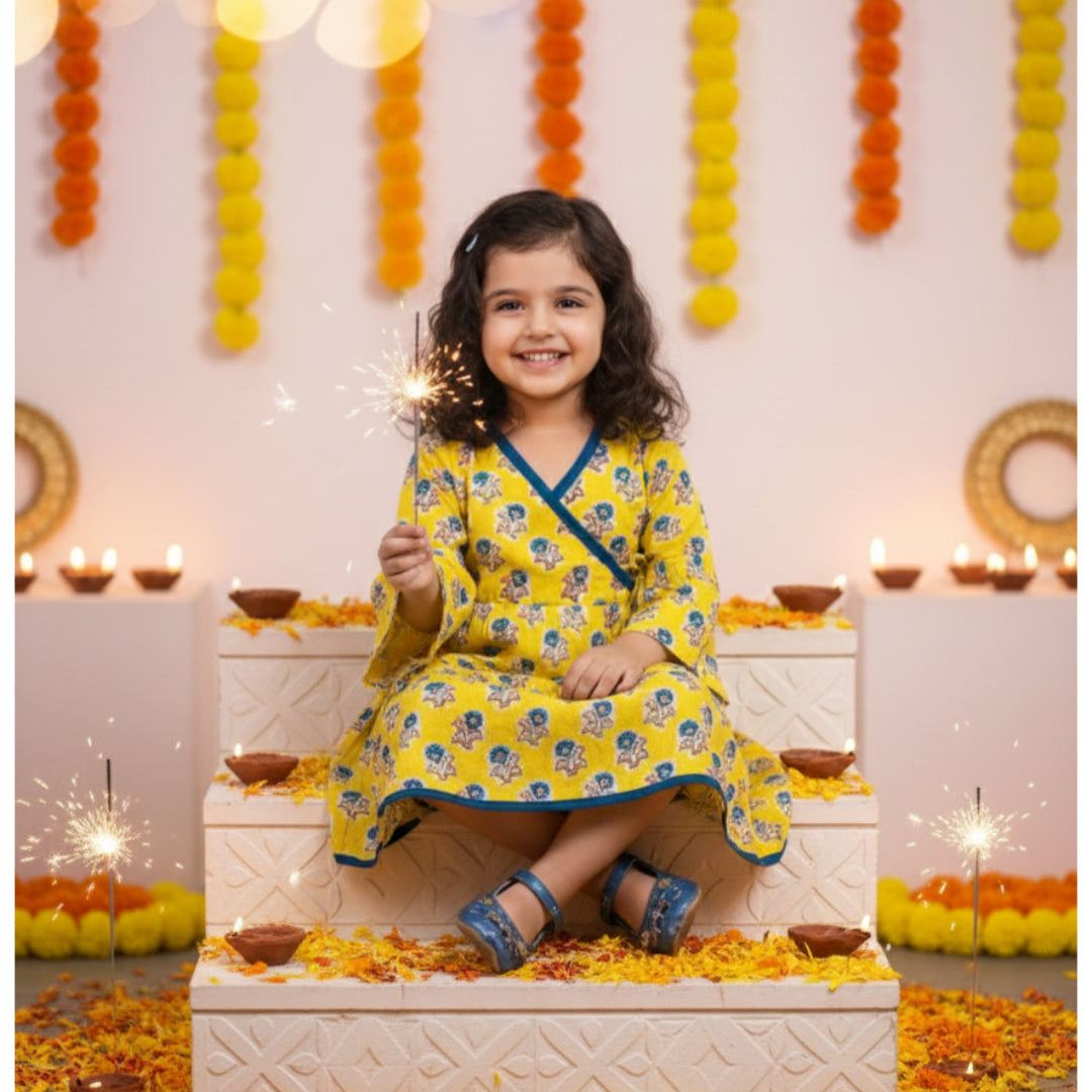 Cotton Girls Frock Yellow Boota