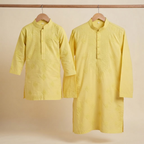 Sunshine Yellow | Father & Kids Twining Kurta Pajama Set | Lucknow Chikankari | Pure Cotton Silk