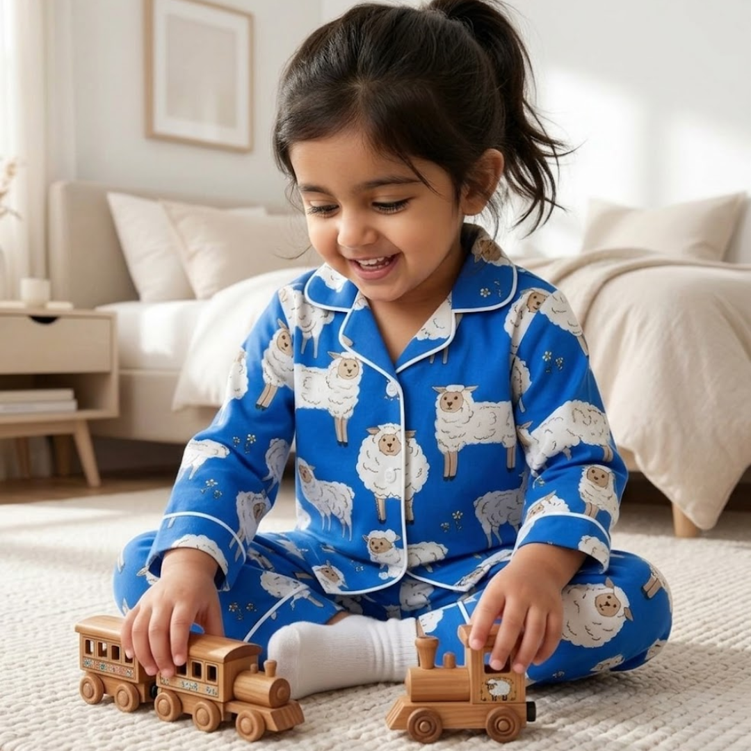 Baa Baa Blue Sheep | Kids Night suit Set |Pure Cotton
