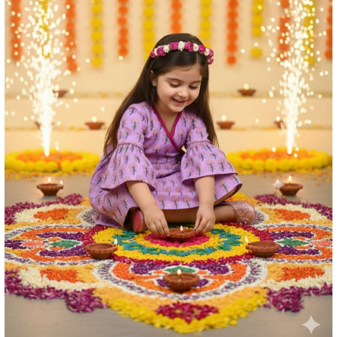 Cotton Girls Frock Purple Boota