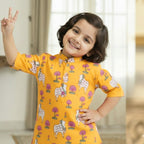 Yellow  Pichwai Kurta Shirt for Boys| Pure Cotton