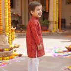 Laal Gulal Bandhej Kurta Pajama Set | Red  | Pure Cotton