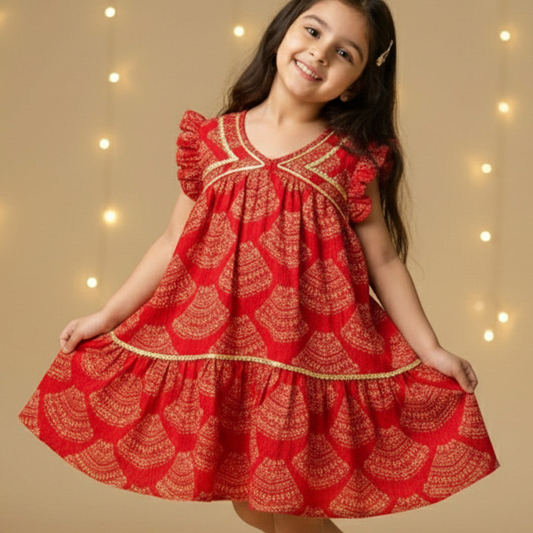 Red Bandhani dress for Girl | Pure Cotton