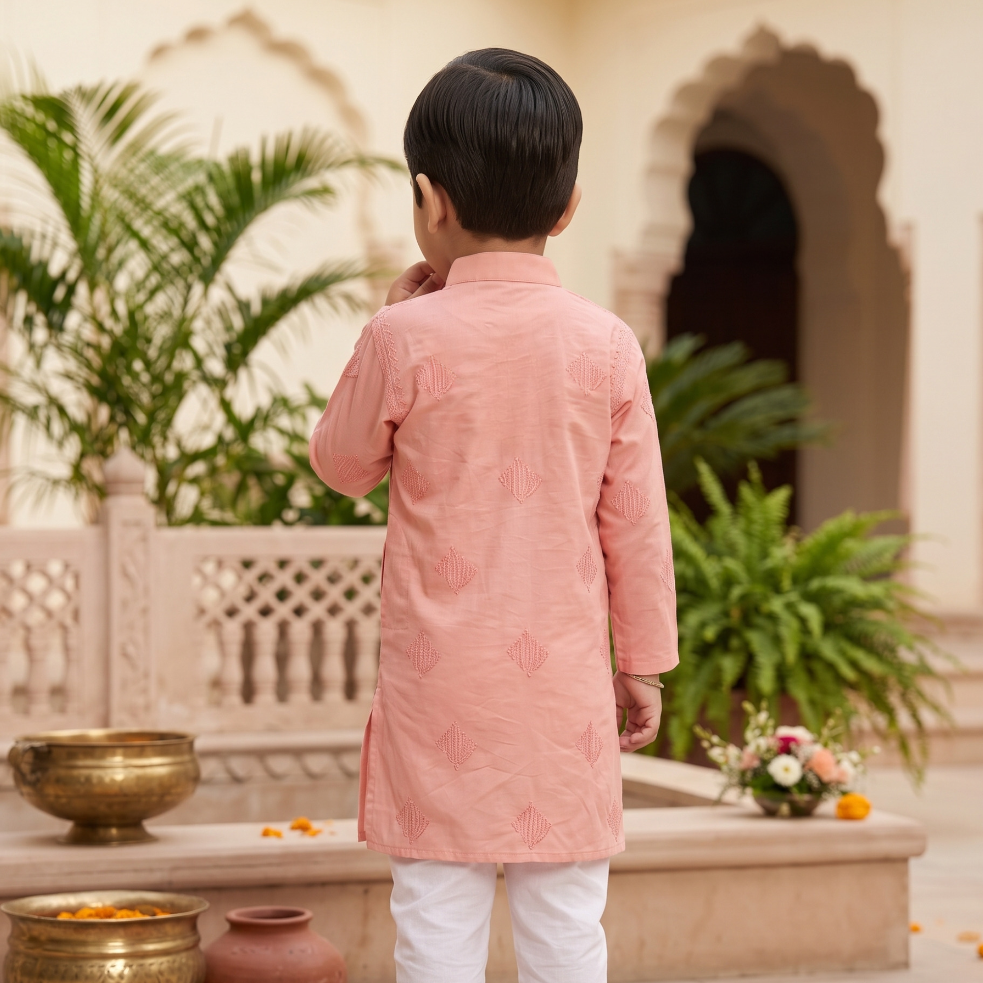 Dusty Rose Lucknow Chikankari Kurta Pajama Set | Pure Chanderi
