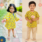 Cotton Yellow Boota Sibling Twinning Outfits