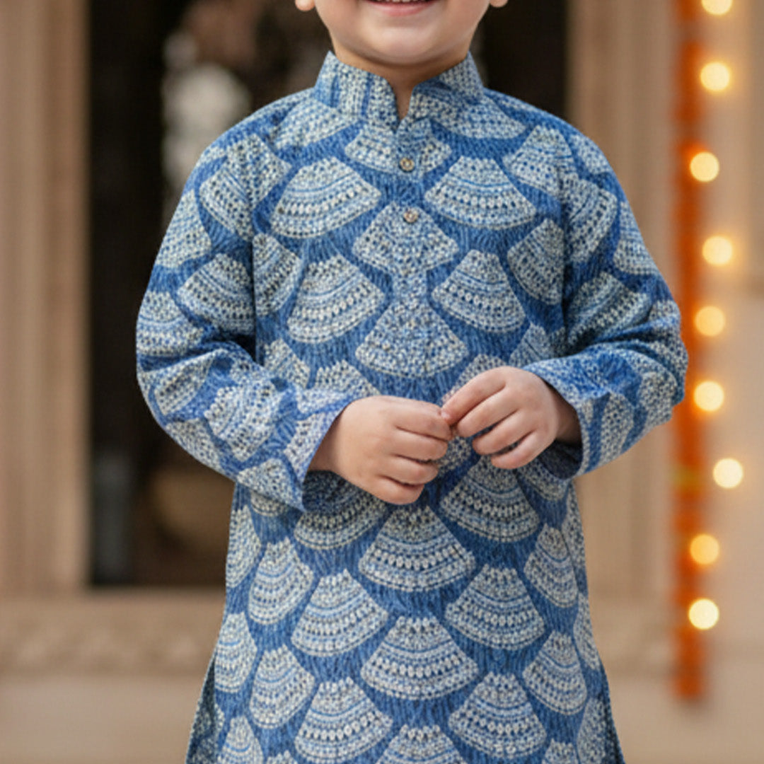 Blue Bandhani Kurta Pajama Set for Boys| Pure Cotton