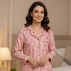 Pink Hearts | Adult Nightsuit Set| Pure Cotton