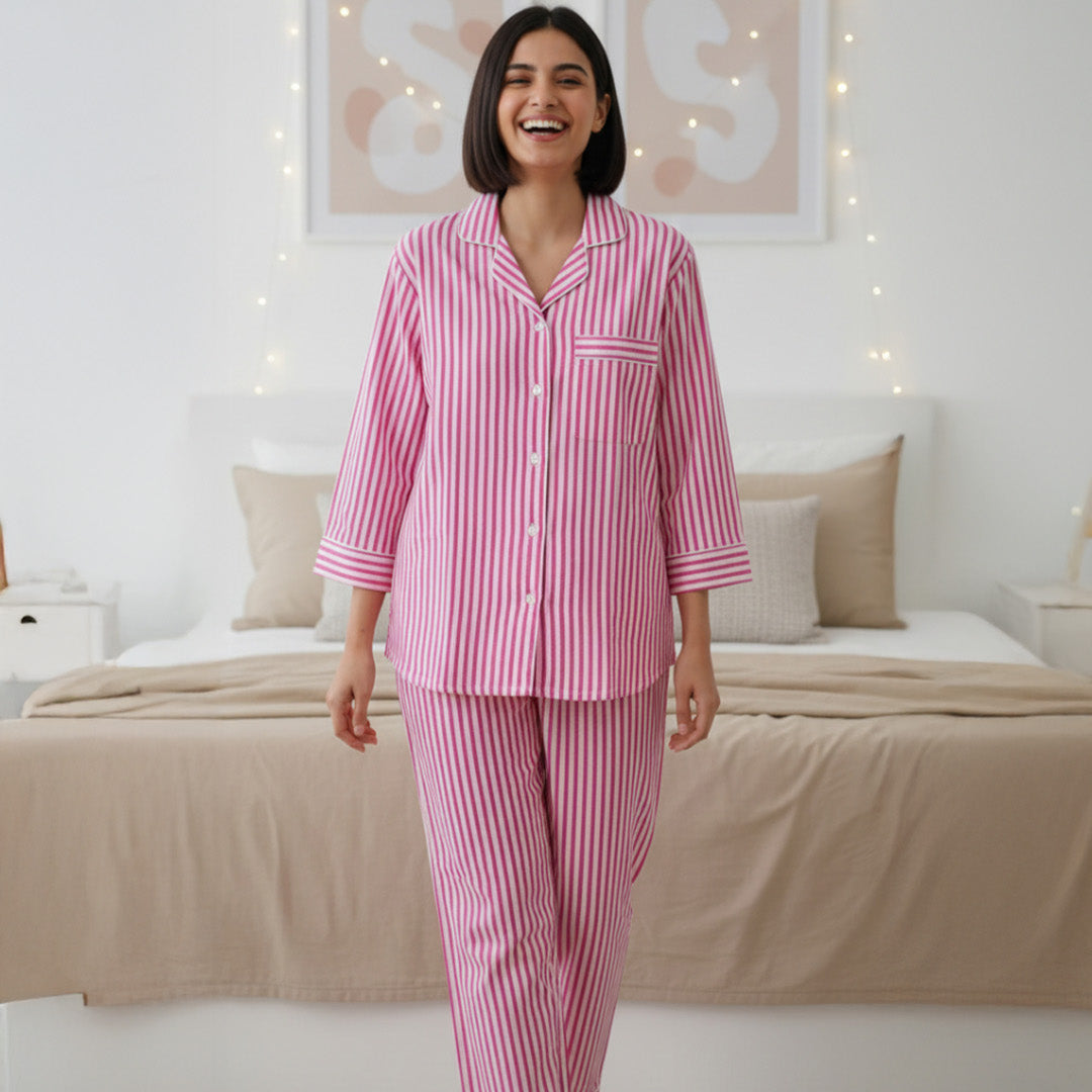 Sunday Stripes| Adult Nightsuits Set |Pure Cotton