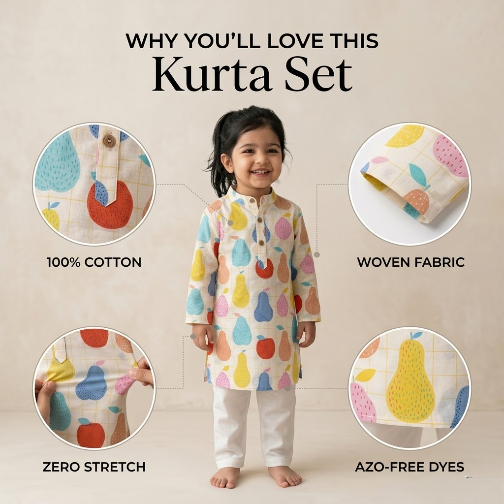 Falofulo Colorful Fruits Kurta Pyjama Set | Pure Cotton
