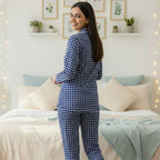 Blue Checkerboard| Adult Nightsuit Set| Pure Cotton