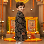 Black Bandhani Kurta Pajama Set for Boys| Pure Cotton