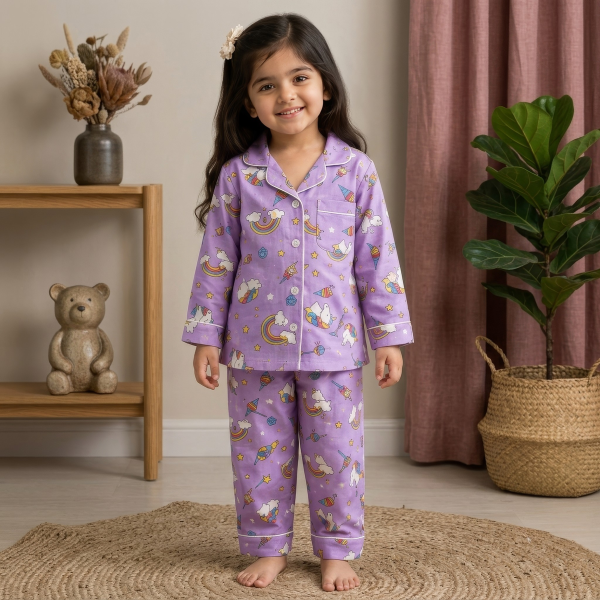 Magical Unicorn Dreams | Purple | Kids Night suit Set |Pure Cotton