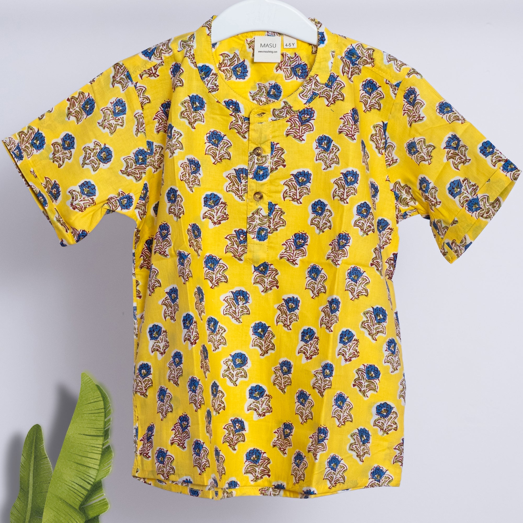 Cotton Boys Kurta Shirt Yellow Boota