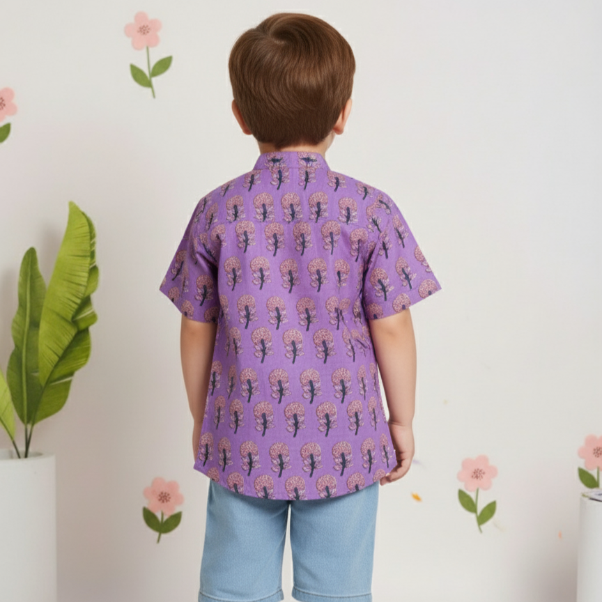 Cotton Boys Kurta Shirt Purple Boota