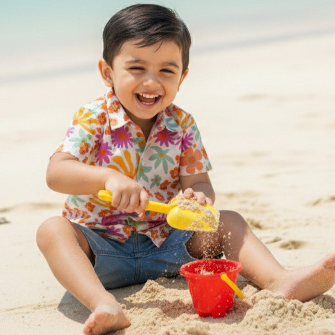 Orange Floral Shirt for Boys | Pure Cotton