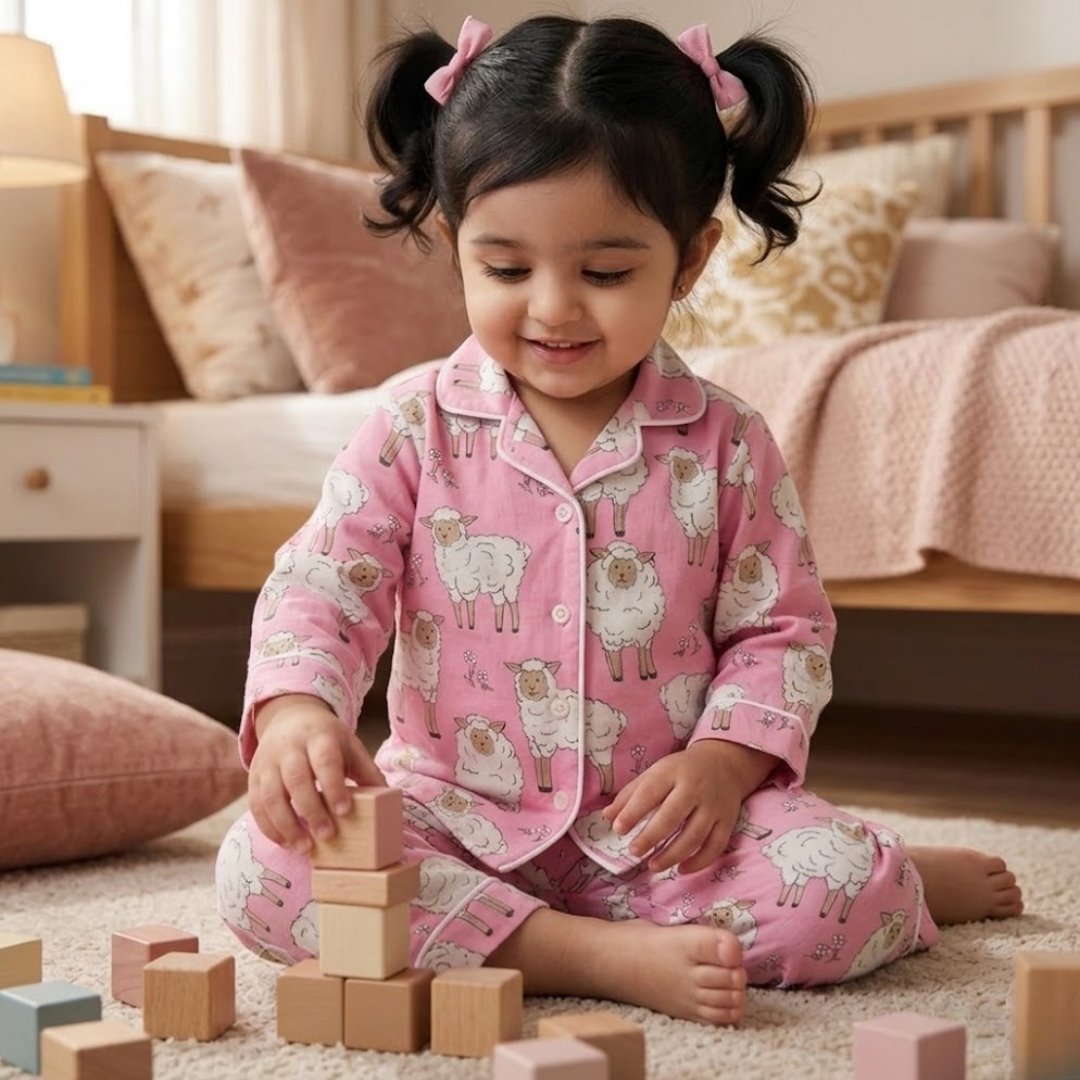 Baa Baa Pink Sheep | Kids Night suit Set |Pure Cotton