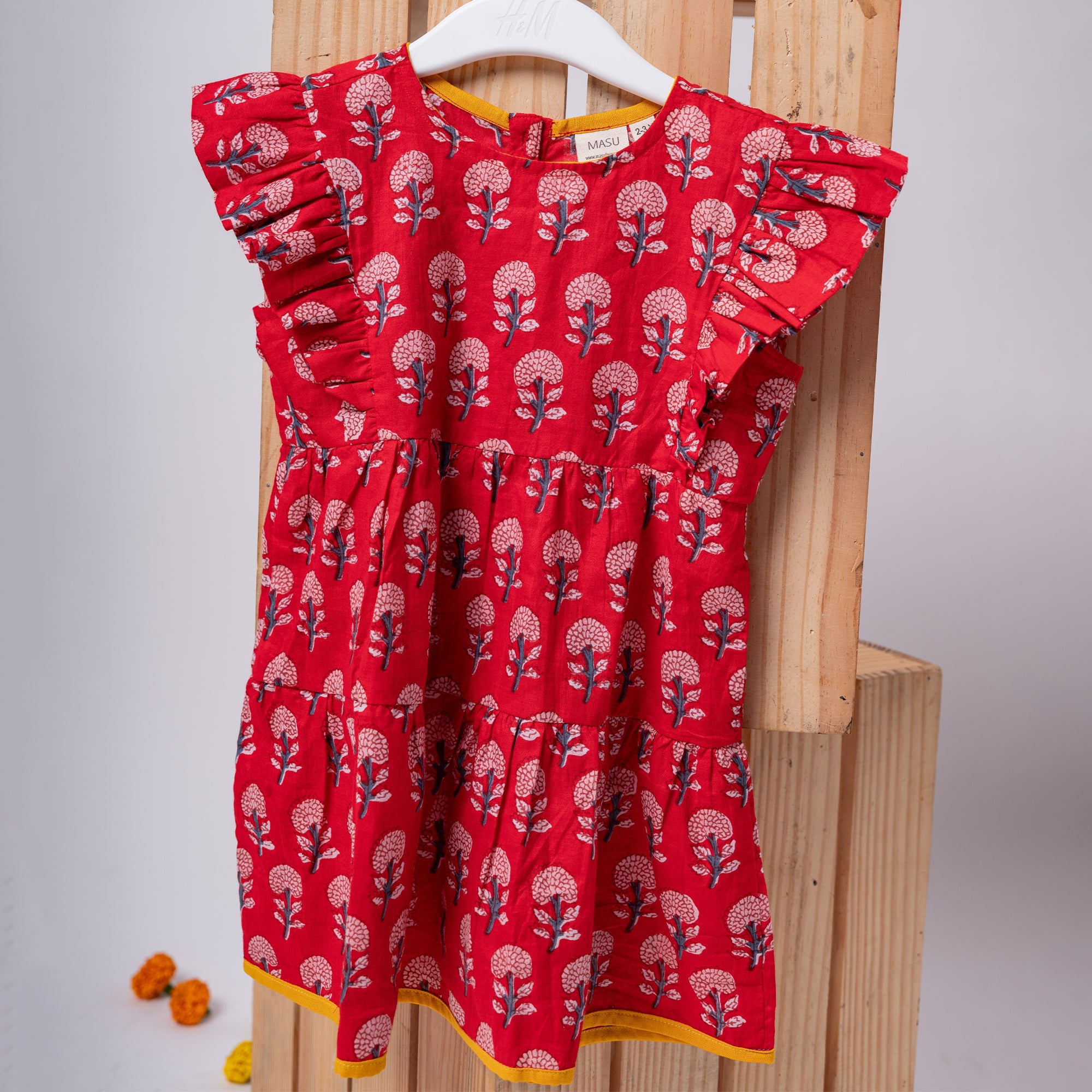 Cotton Girls Frock Red Boota