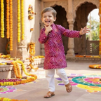 Jamuni Bandhej Kurta Pajama Set | Purple | Pure Cotton