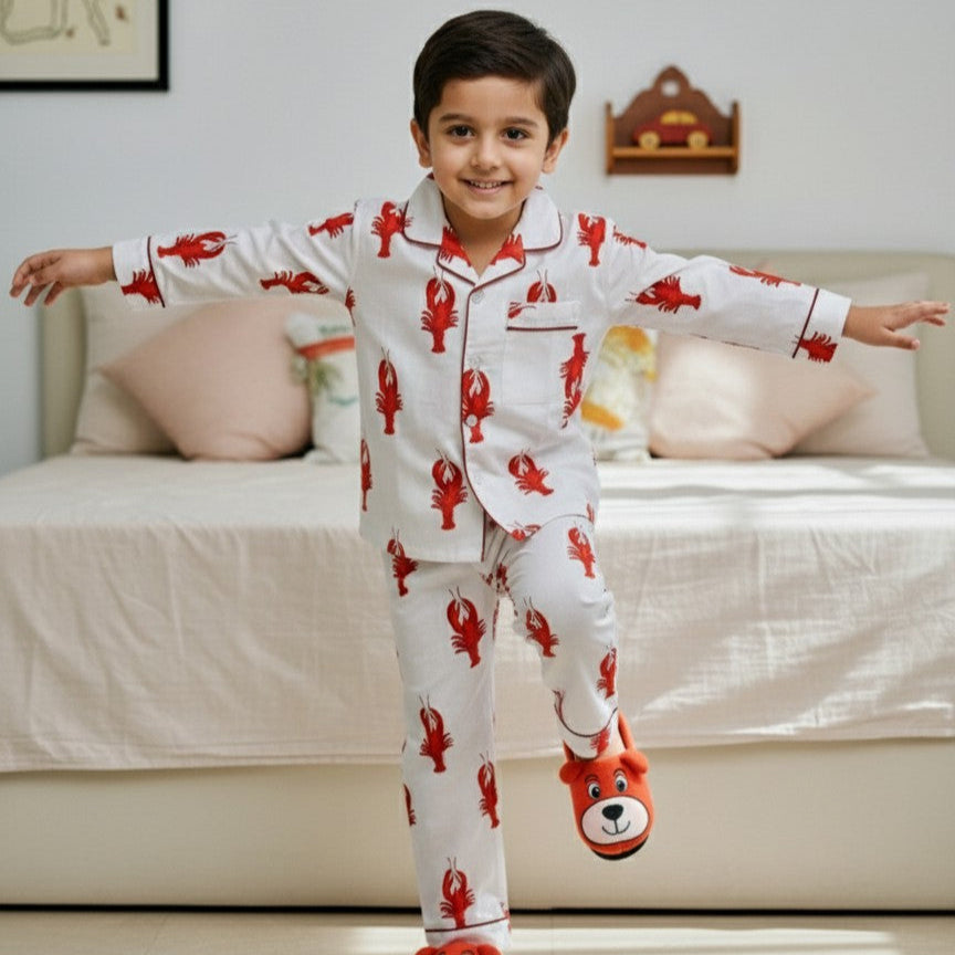 Red Lobster | Kids Nightsuit Set |Pure Cotton