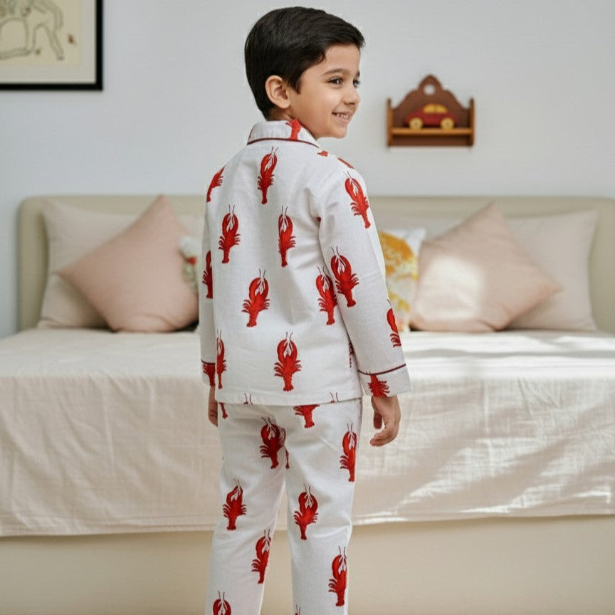 Red Lobster | Kids Nightsuit Set |Pure Cotton