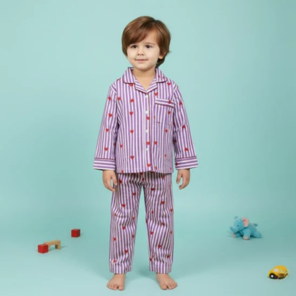 Purple Hearts Twinning Nightsuit Set| Pure Cotton