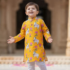 Yellow Pichwai Sibling Twinning Outfits| Pure Cotton