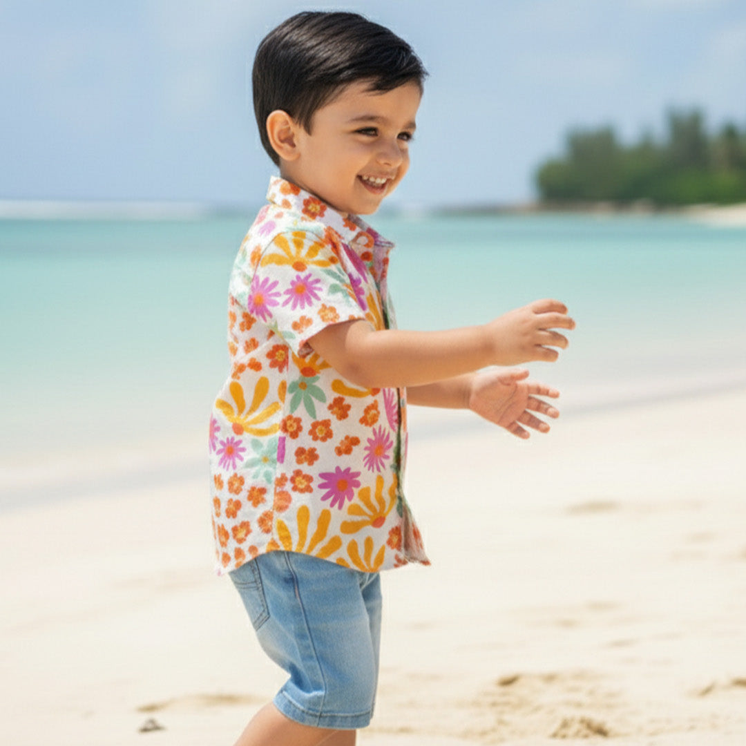 Orange Floral Shirt for Boys | Pure Cotton