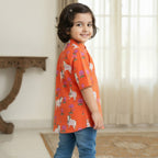 Orange  Pichwai Kurta Shirt for Boys| Pure Cotton