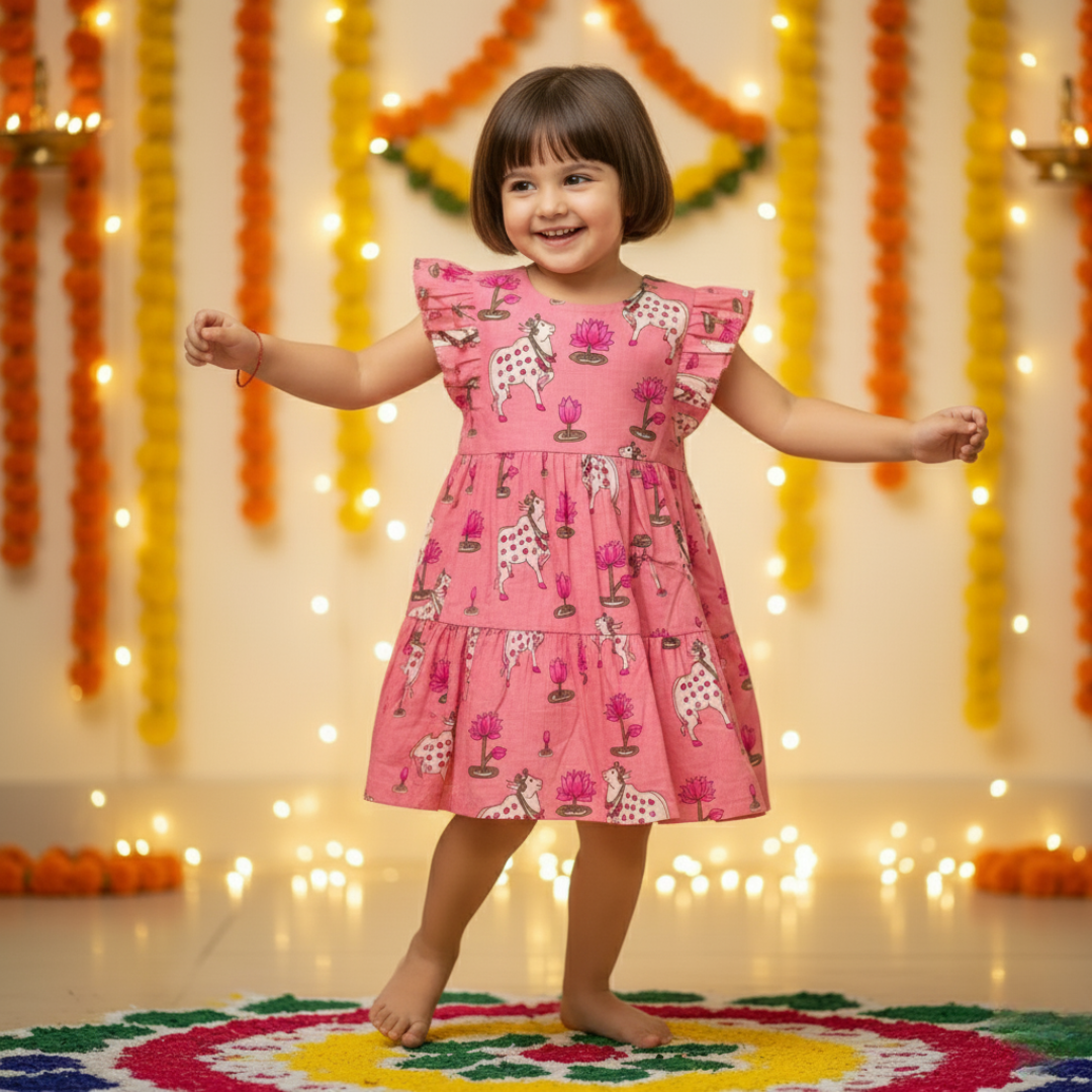 Pink Pichwai Sibling Twinning Outfits| Pure Cotton