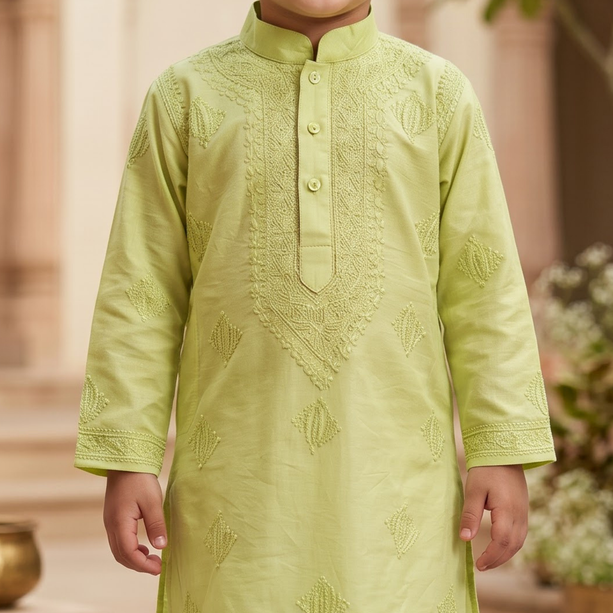 Sage Green Lucknow Chikankari Kurta Pajama Set | Pure Chanderi
