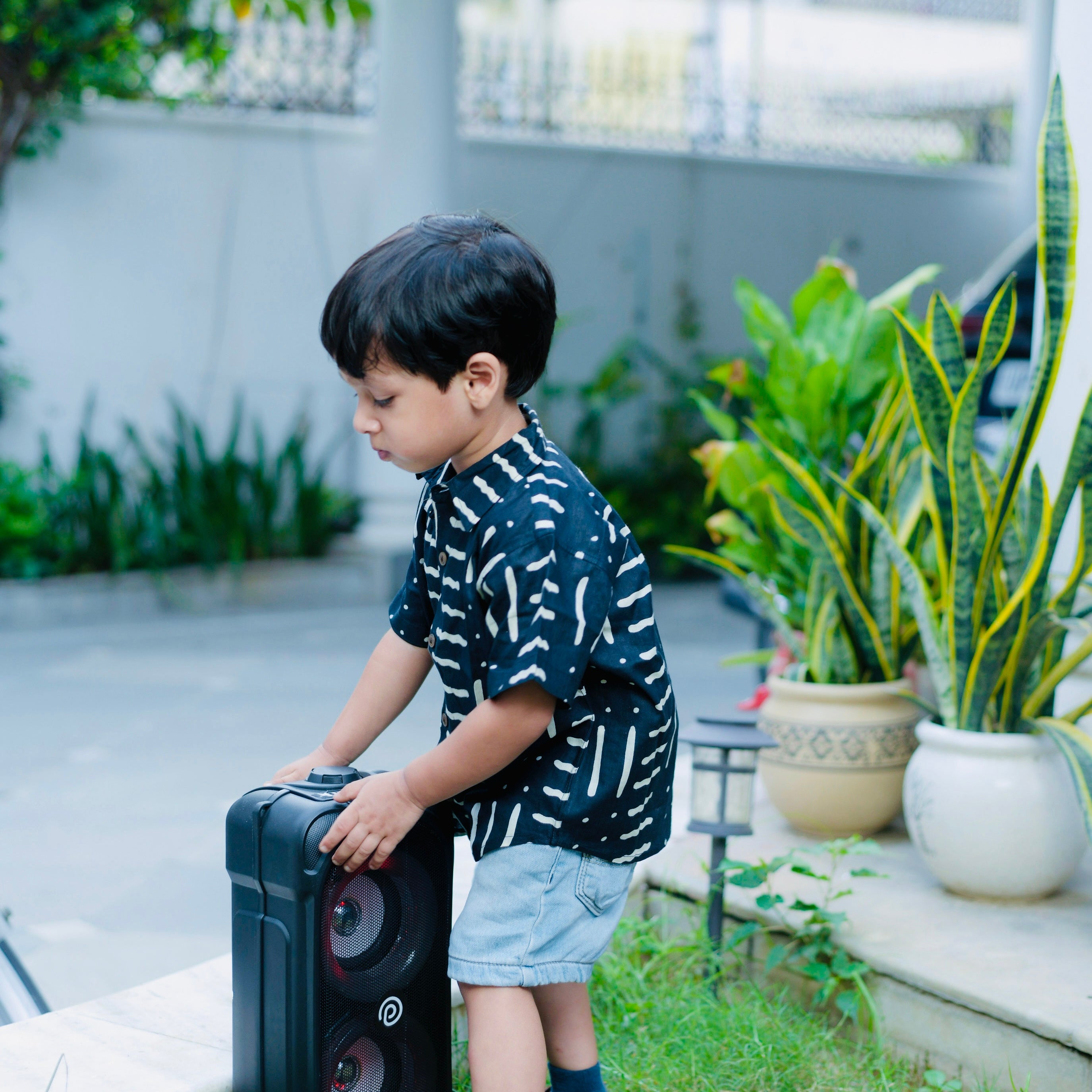 Cotton Kids Shirt Party Waves Black