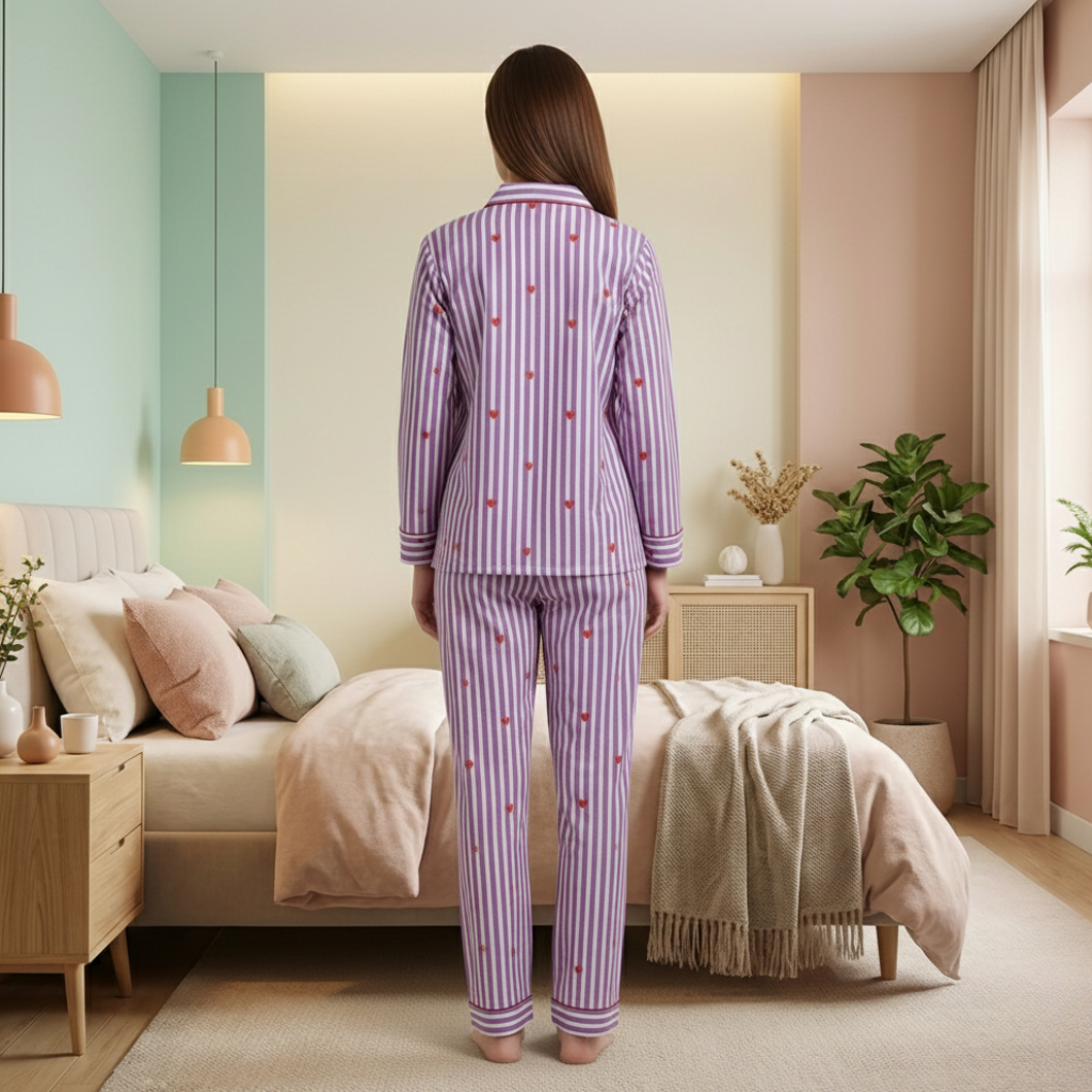 Purple Hearts Twinning Nightsuit Set| Pure Cotton