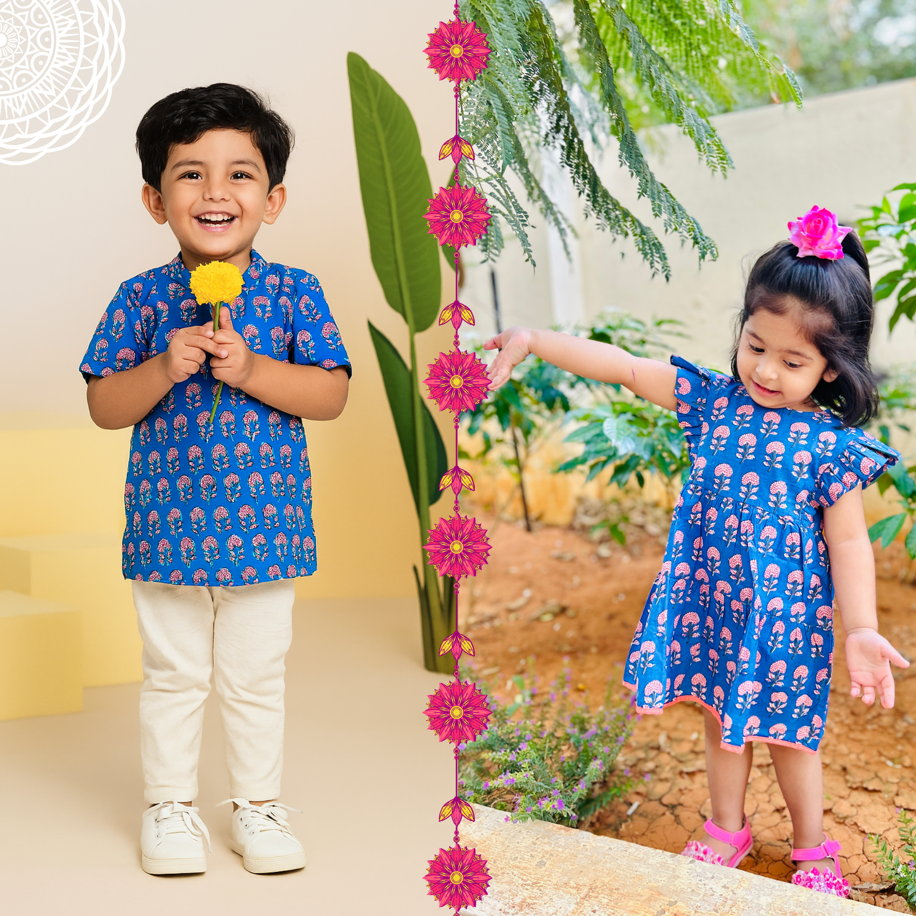 Cotton Blue Boota Sibling Twinning Outfits