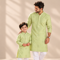 Sage Green | Father & Kids Twining Kurta Pajama Set | Lucknow Chikankari | Pure Cotton Silk