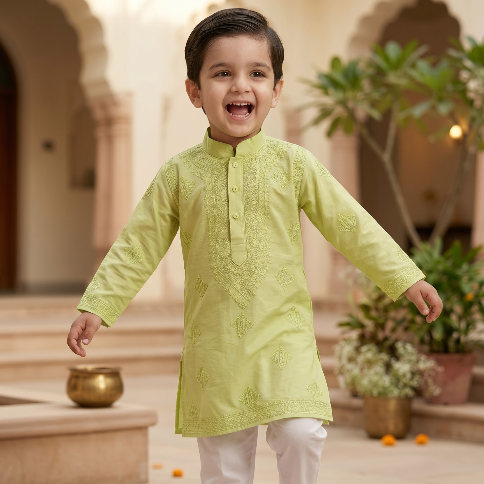 Sage Green Lucknow Chikankari Kurta Pajama Set | Pure Chanderi