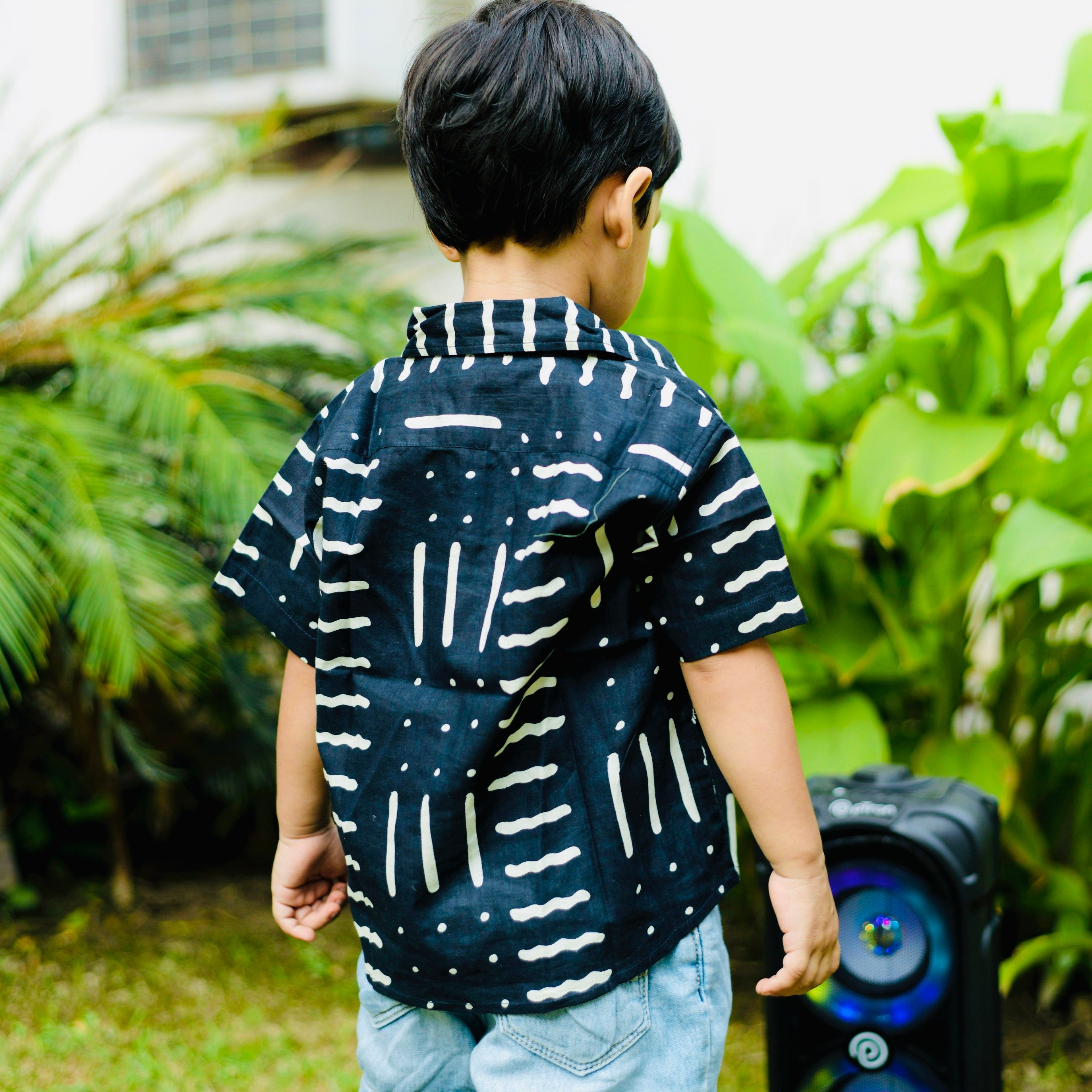 Cotton Kids Shirt Party Waves Black