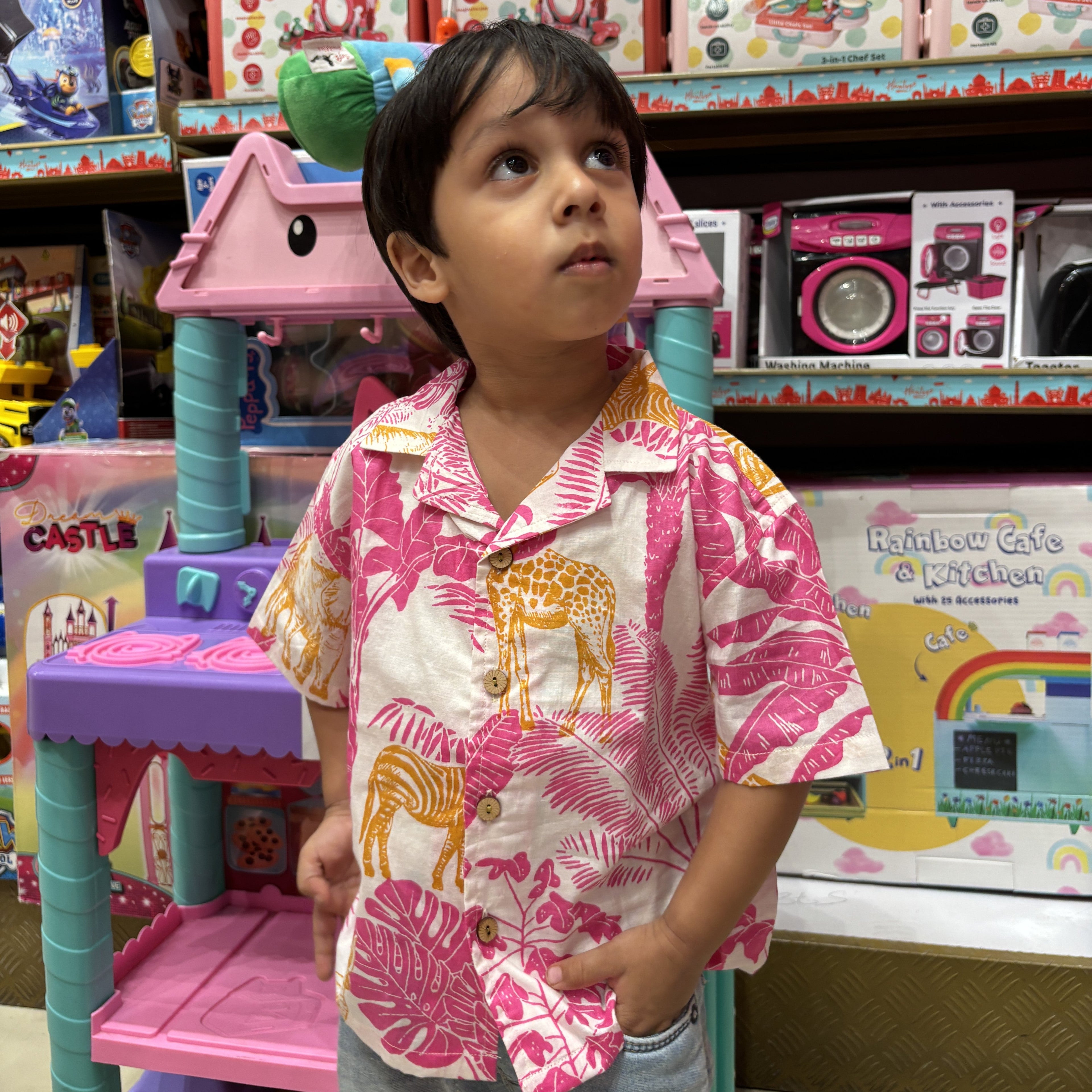 Hawaiian Shirt for Boys| Pink Jungle| Pure Cotton