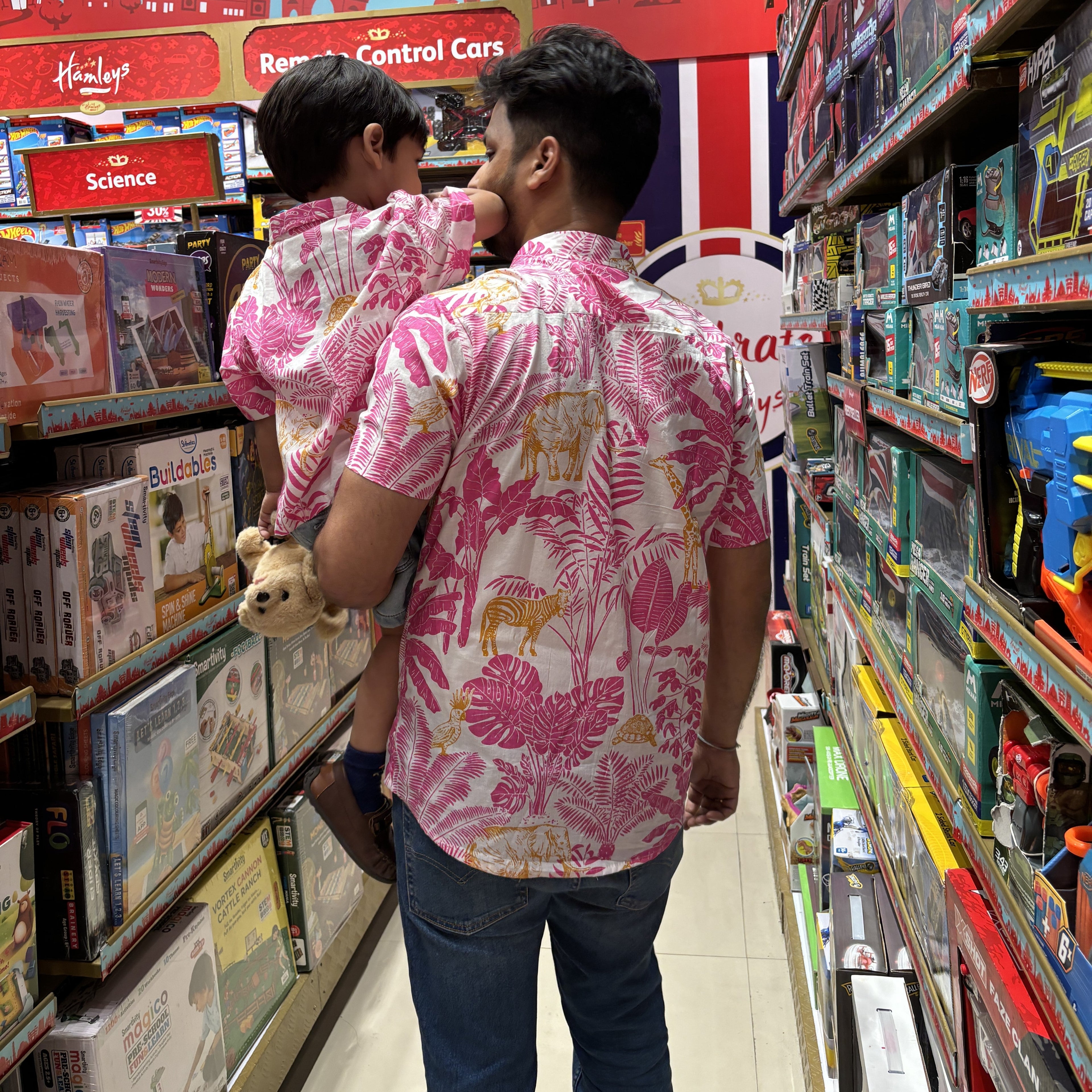 Holiday Twinning Outfit for Father and Son |Pink Jungle| Pure Cotton