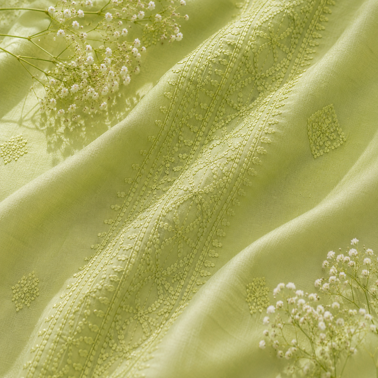 Sage Green Lucknow Chikankari Kurta Pajama Set | Pure Chanderi