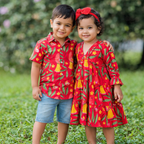 Red Bird Sibling Twinning Outfits | Pure Cotton