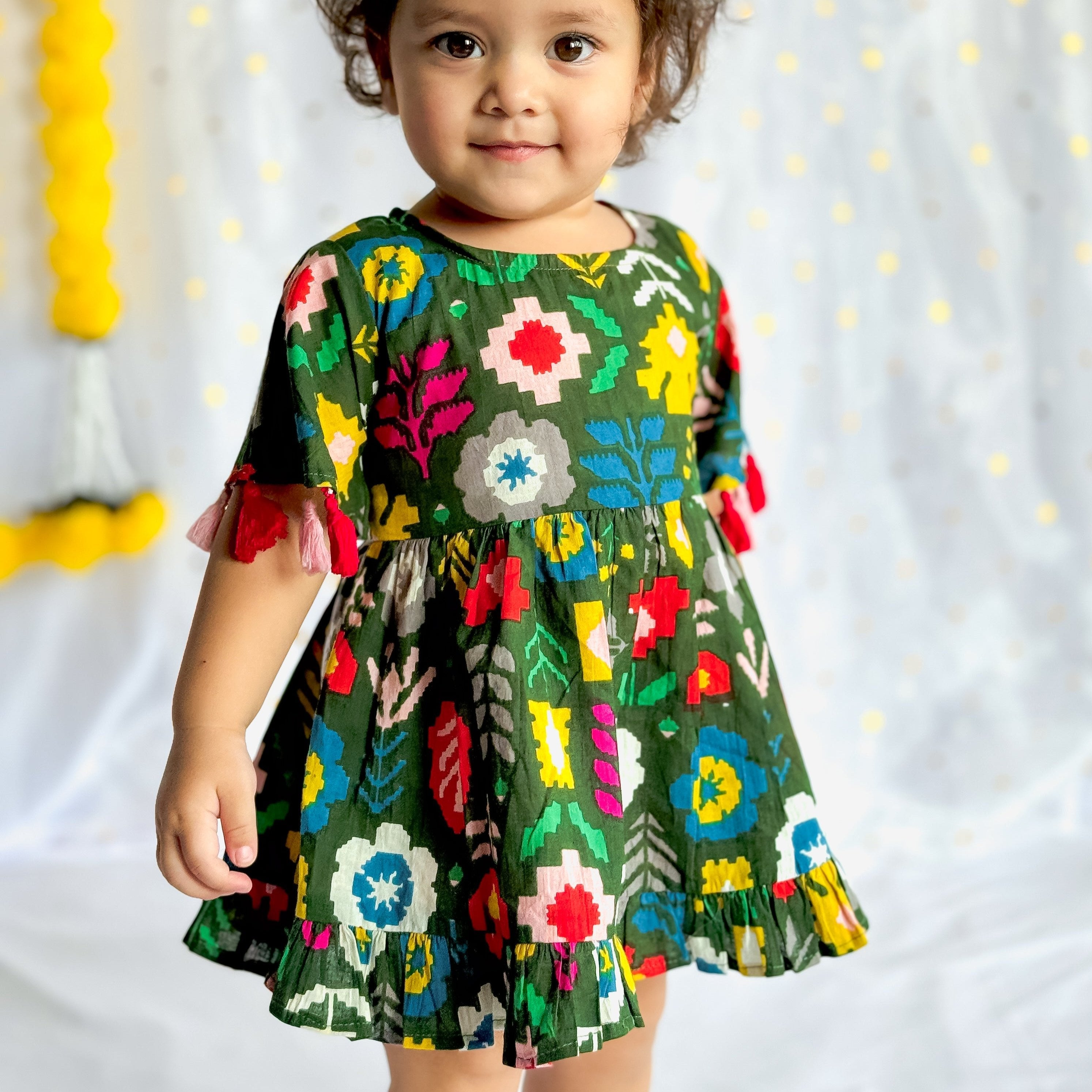 Cotton Festive Dress for Girls| Green Patola| Pure Cotton