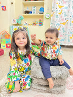 Cotton jungle safari sibbling twinning outfits