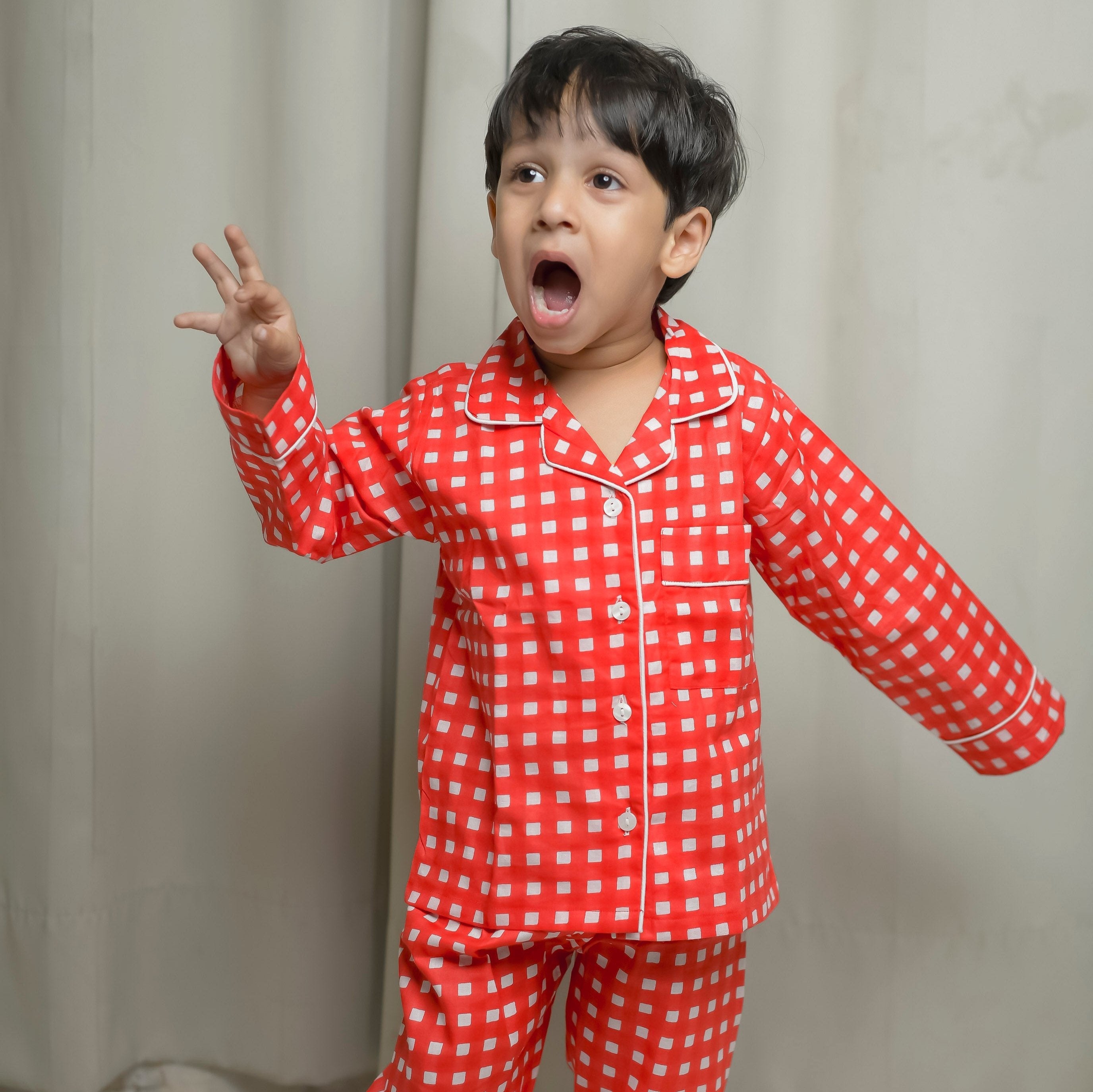 Red Checker Twinning Nightsuit Set| Pure Cotton