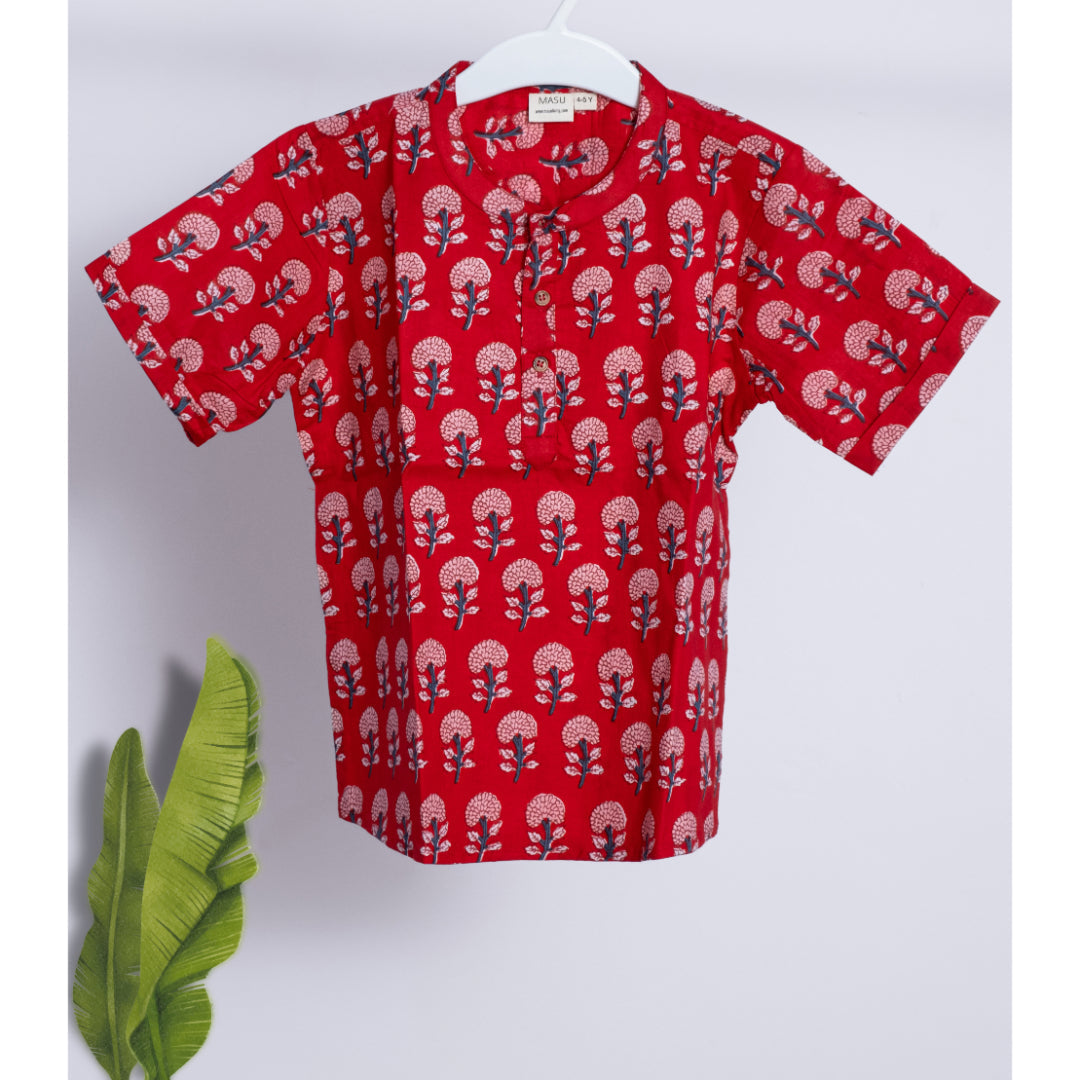 Cotton Red Boota Sibling Twinning Outfits