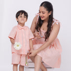 Blushing Peach Linen Co-Ords Set for Boys with Bow-Tie