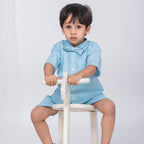 Tiffany Blue Linen Co-Ords Set for Boys with Bow-Tie