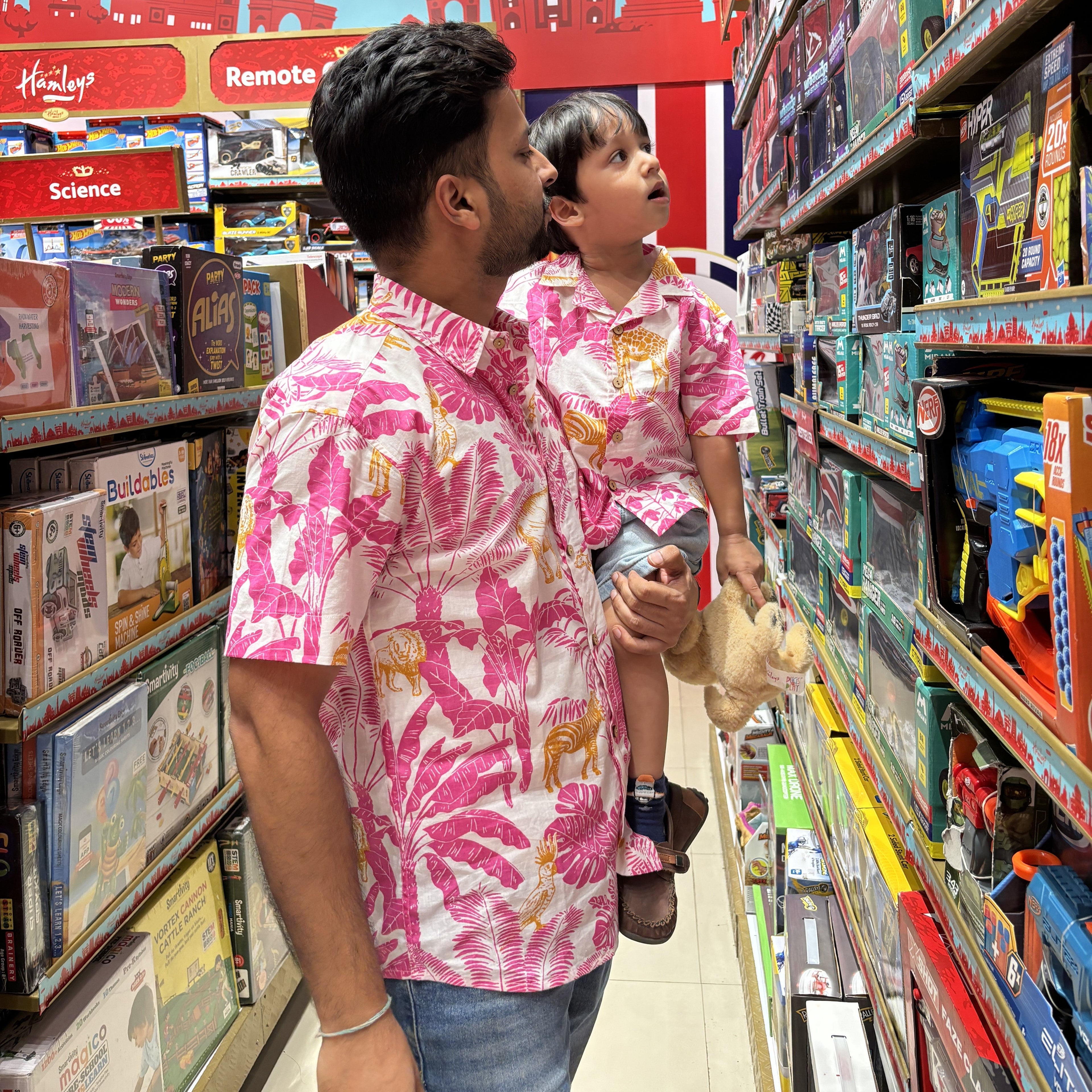 Holiday Twinning Outfit for Father and Son |Pink Jungle| Pure Cotton