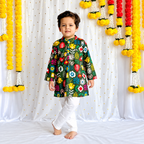 Comfortable Father & Kids Twining Kurta Pajama Set | Green Patola | Pure Cotton